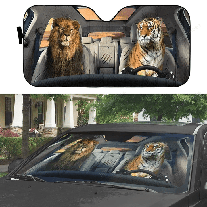 Lion & Tiger Car Sunshade 57 X 27.5