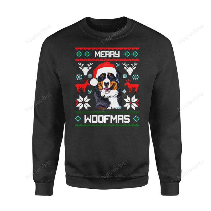 Dog Gift Idea Bernese Mountain Gift For Merry Christmas Woofmas Berner T-Shirt - Standard Fleece