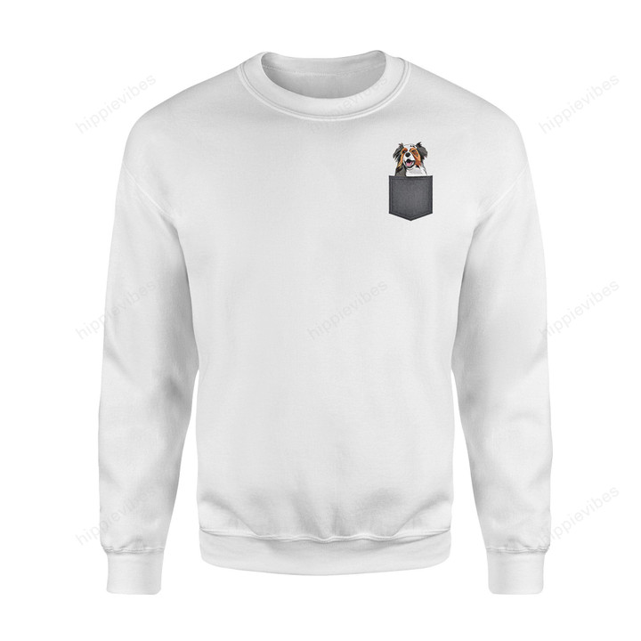 Dog Gift Idea Australian Shepherd In Pocket Lover T-Shirt - Standard Fleece Sweatshirt S / White