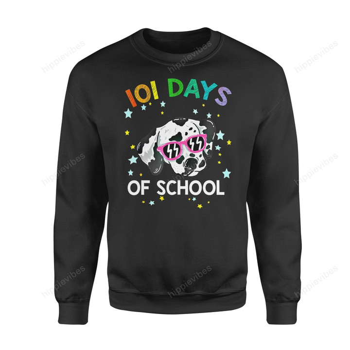 Dog Gift Idea 101 School Days Funny Dalmation T-Shirt - Standard Fleece Sweatshirt S / Black