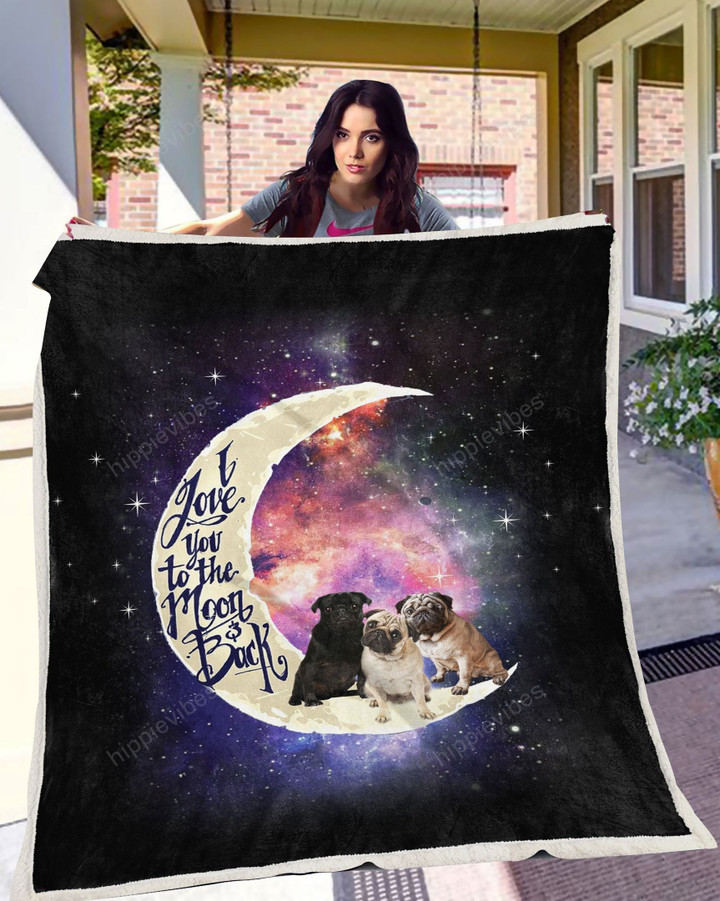 Pug To The Moon Blanket X - Large ( 80 X 60 Inches / 200 150 Cm) All Products