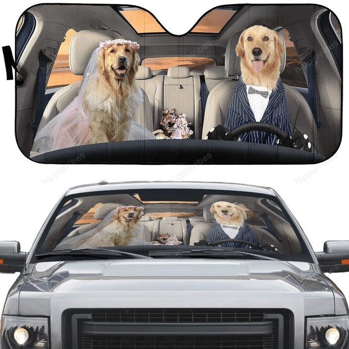 Wedding Golden Retriever Dogs Car Sunshade 57 X 27.5