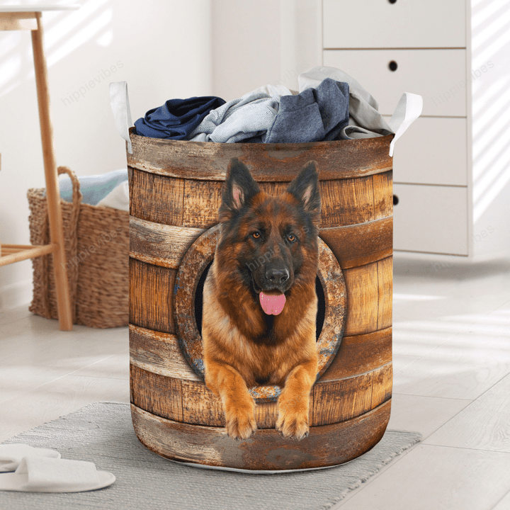 German Shepherd Wood Vintage Laundry Basket