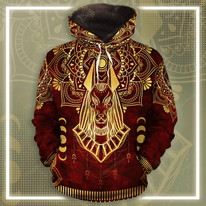 Anubis Pattern In Red All Over Printed Hoodie