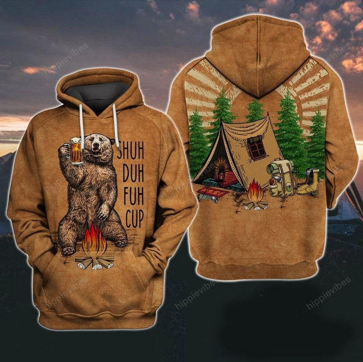 Camping Bear All Over Printed Hoodie