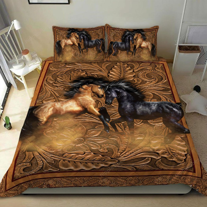 Couple Horse Quilt Bed Set