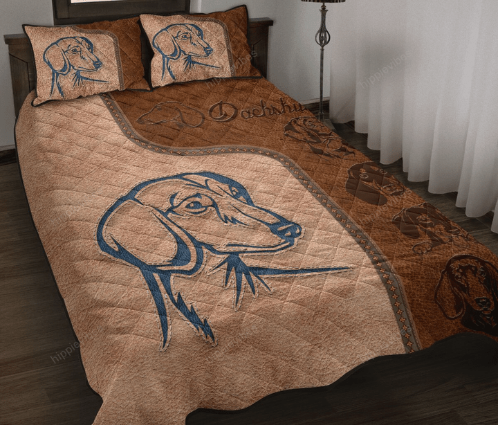 Dachshund Leather Pattern Quilt Bed Set