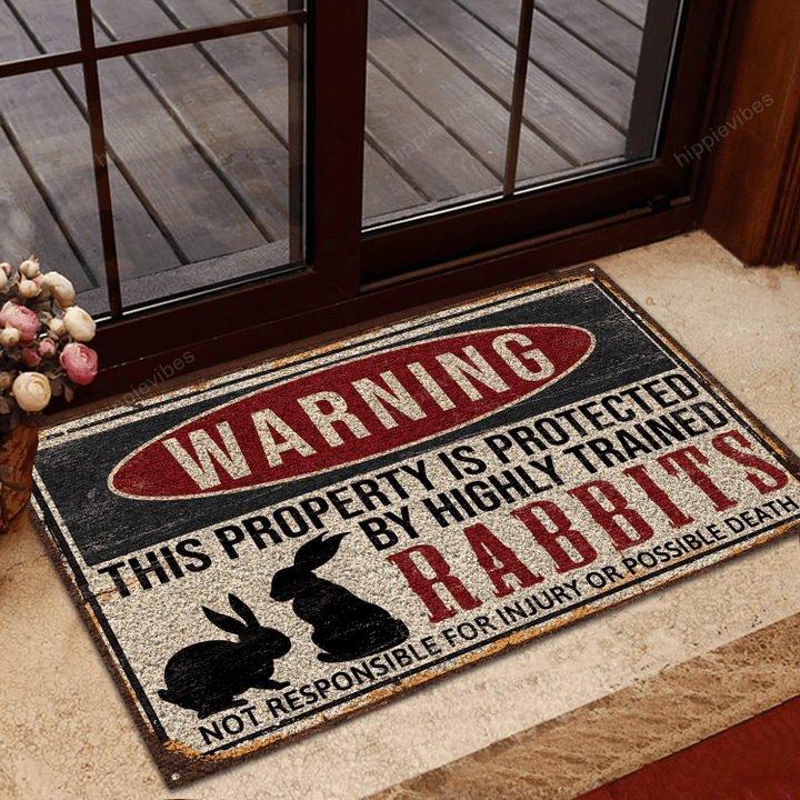 Rabbits Warning This Property Is Protected Doormat