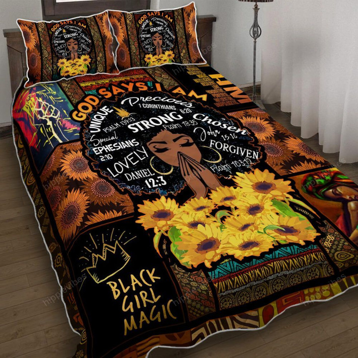 God Says I Am Black Woman Quilt Bed Set