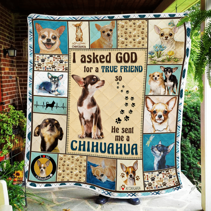 God Sent Me A Chihuahua Quilt Blanket