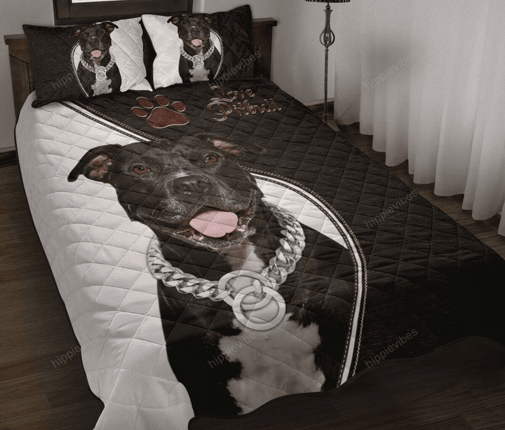 Love Pitbull Quilt Bed Set