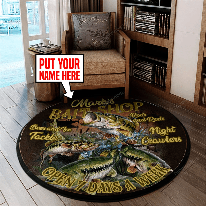Personalized bait shop round rug