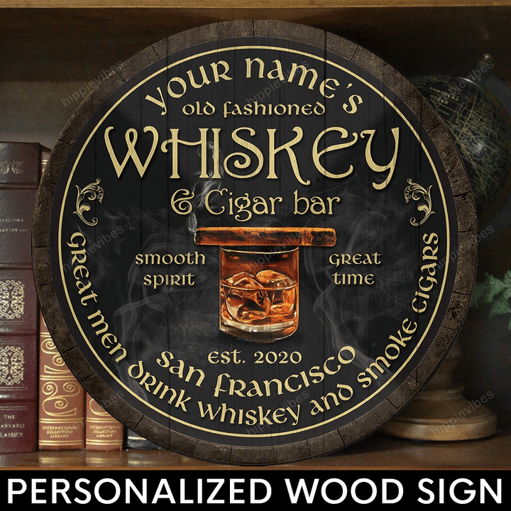 Irish Whiskey & Cigar Bar Customized Wood Sign