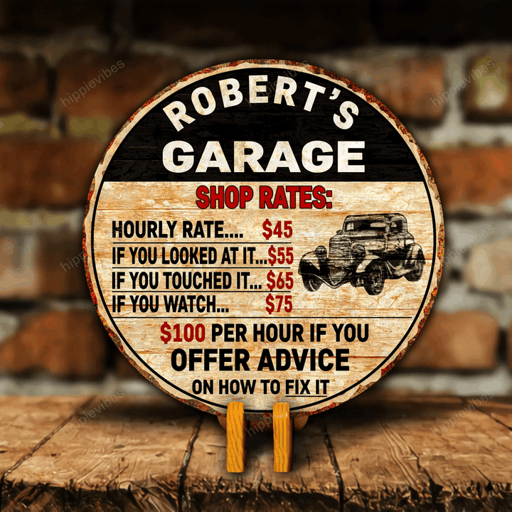Customized Garage Shop Rates Man Cave Wood Sign