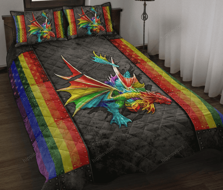 Crack LGBT Flag Dragon Quilt Bed Set