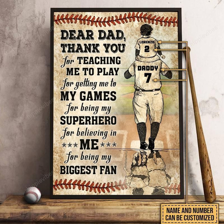 Personalized Baseball Dad And Son Thank You Customized Poster
