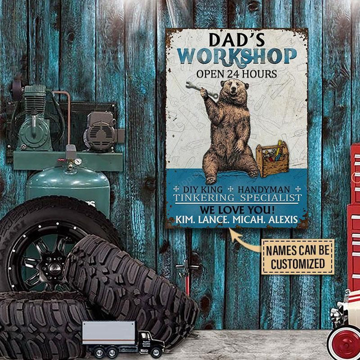 Personalized Bear Dad Garage Can't Fix Customized Classic Metal Signs