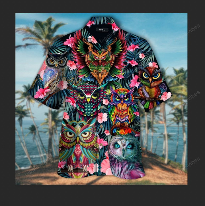 Tropical Colorful Owl Hawaiian Shirt - RE