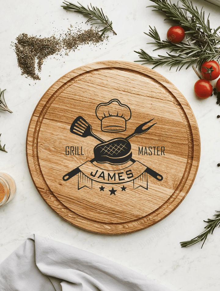Personalized Grill Master BBQ Round Chopping Board