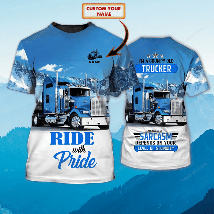 I'm A Grummy Old Trucker Blue Version Custom T-shirt