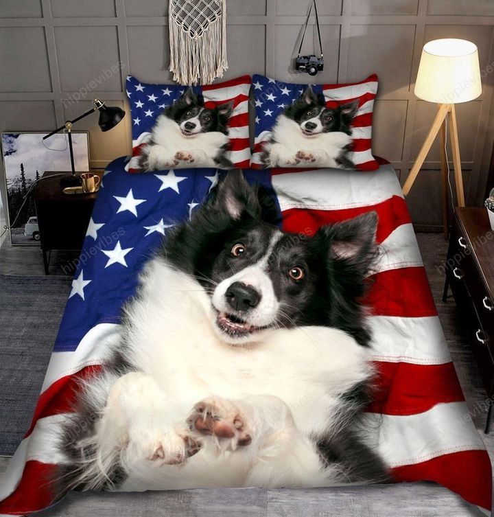 Border Collie In American Flag Pattern 3D All Over Printed Bedding Set