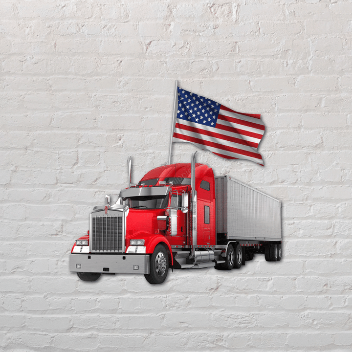 American Red Truck Shaped Metal Sign