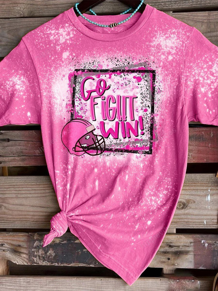 Go Fight Win Pink October Print Short Sleeve T-shirt