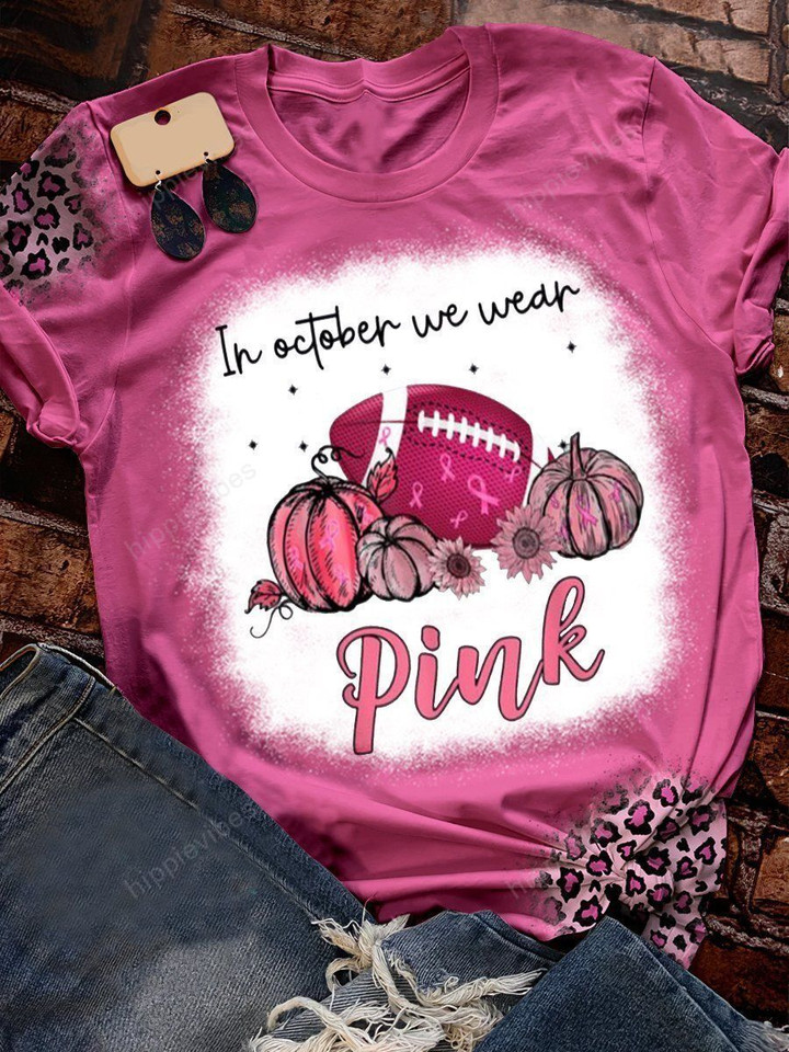 In October We Wear Pink Tackle Print Short Sleeve T-shirt T3