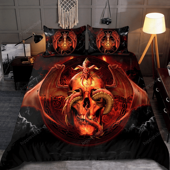 Red Dragon Skull 3D All Over Printed Bedding Set