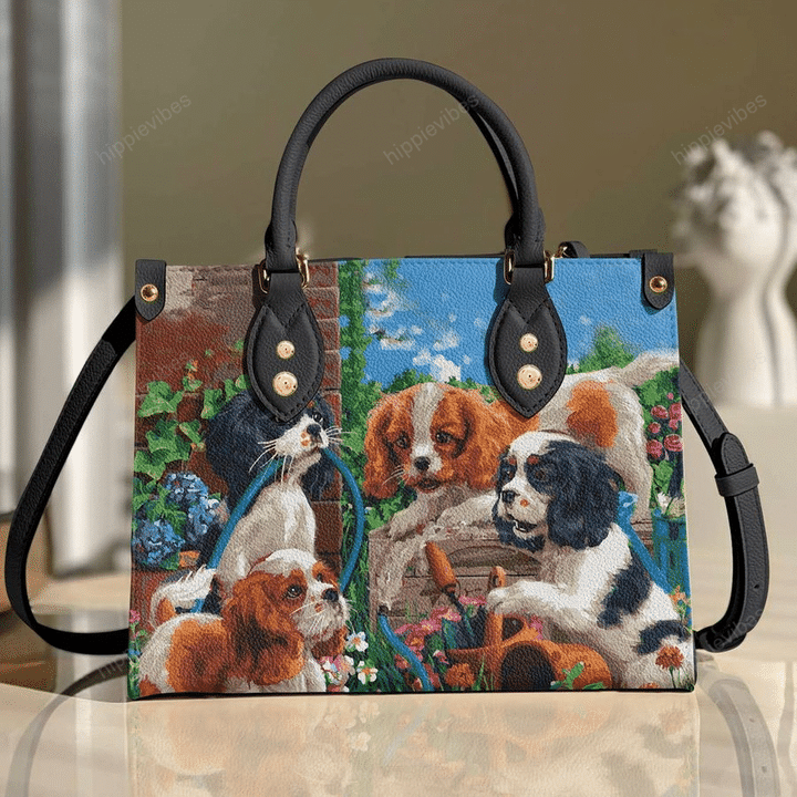 Charles King Spaniel Leather Bag Cute Puppies AV0001504