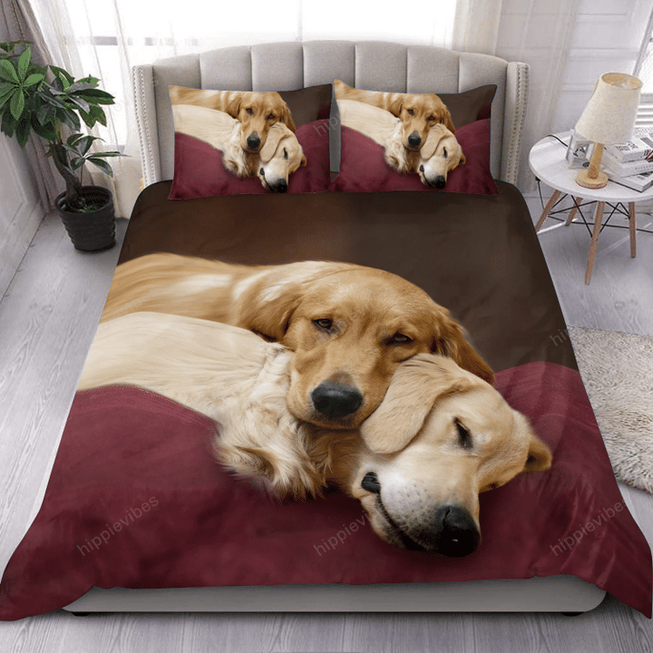 Golden Retriever Sleeping Over Printed Bedding Set