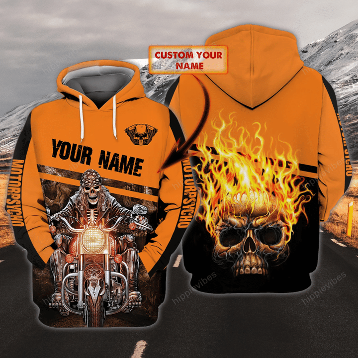 Skull Biker 3D Custom Name Hoodie