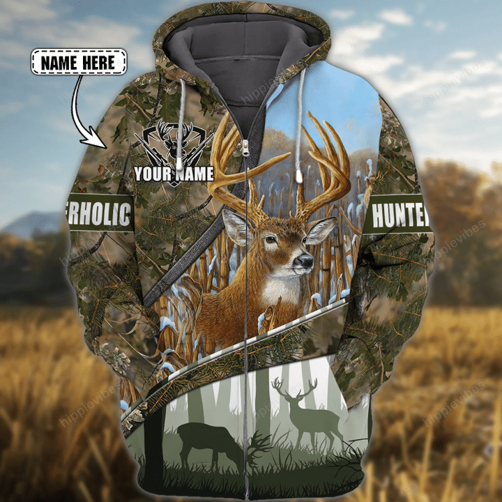 Deer Hunting V7 3D All Over Printed Custom Zip Hoodie