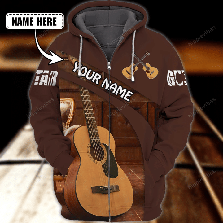 Love Guitar v1 Personalized Name 3D Zipper Hoodie