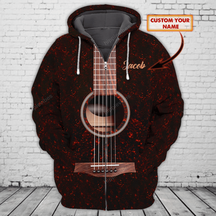 Love Guitar v3 Personalized Name 3D Zipper Hoodie