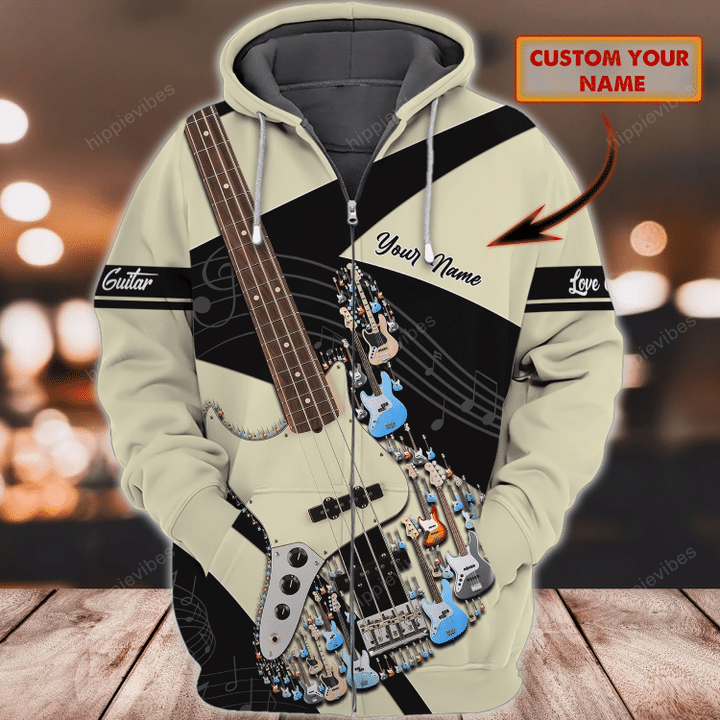 Bass Guitar v1 Personalized Name 3D Zipper hoodie