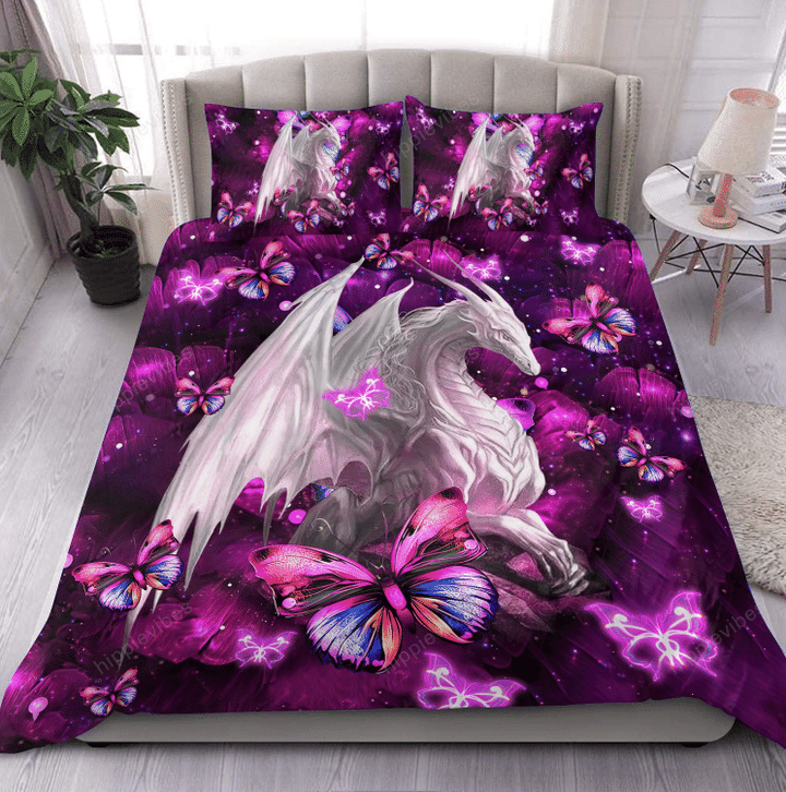 Dragon And Flowers Over Printed Bedding Set
