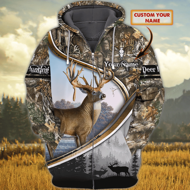 Deer Hunting V26 3D All Over Printed Custom Zip Hoodie