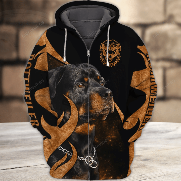 Rottweiler 3D Over Printed Zip Hoodie
