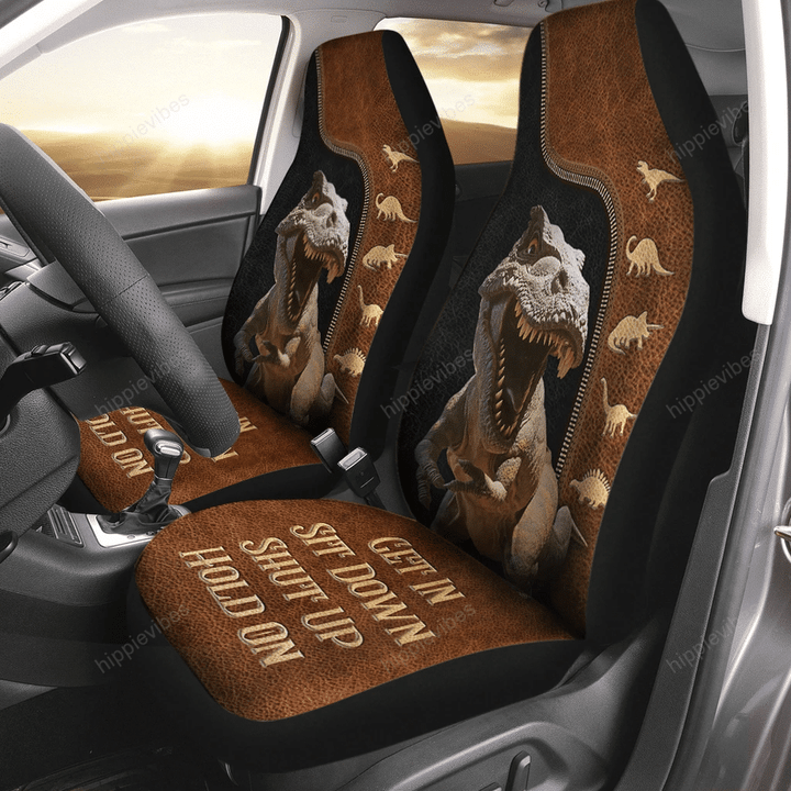 Get In Sit Down - Dinosaur With Leather Pattern Car Seat Covers