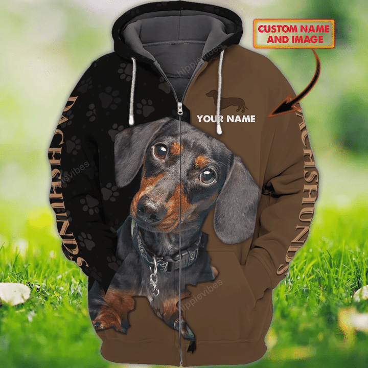 Dachshund v2 Personalized 3D Zip Hoodie
