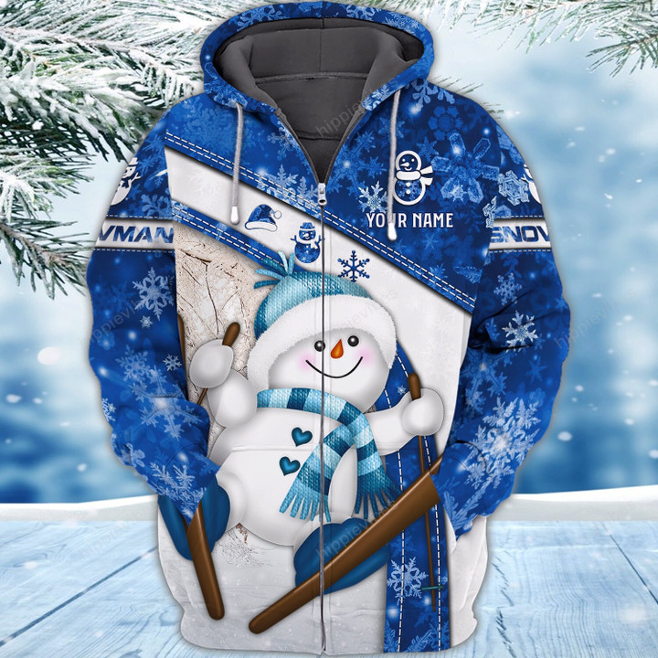 Skiing Snowman 3D All Over Printed Custom Zip Hoodie