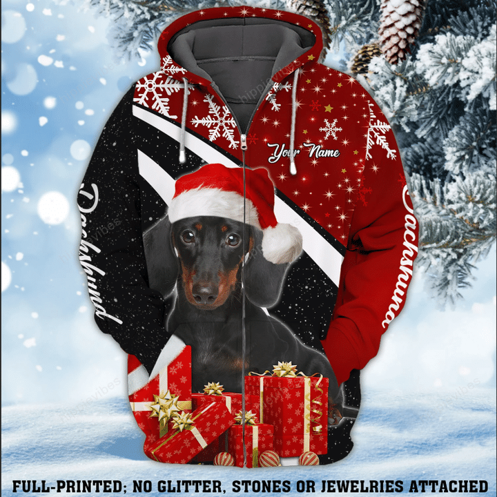 Dachshund Christmas Personalized 3D Zip hoodie