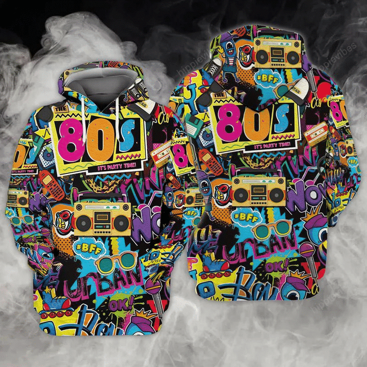 80S It'S Party Time Colorful 3D Full Print Fleece Hoodie