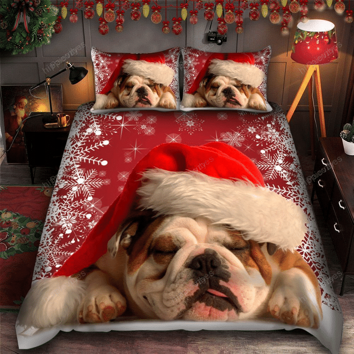 Bulldog Christmas Love All Over Printed Bedding Set