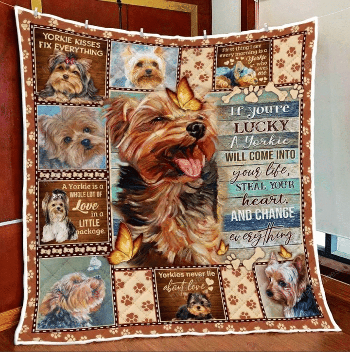 Yorkie If You're Lucky Quilt Blanket