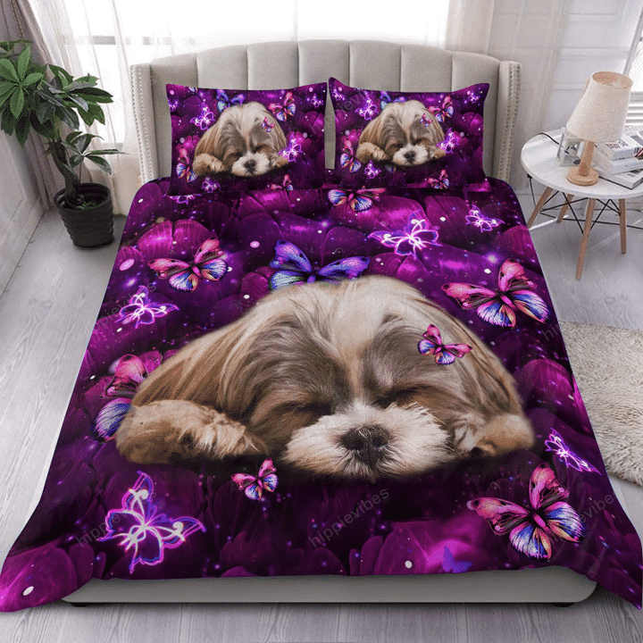 Shih Tzu Sleeping And Flower All Over Printed Bedding Set
