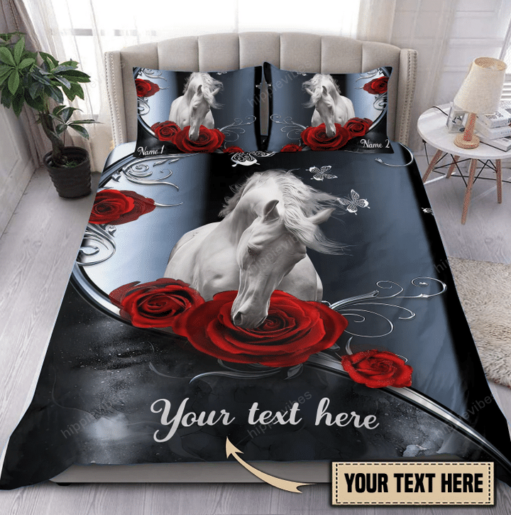 White Horse And Rose Customized All Over Printed Bedding Set