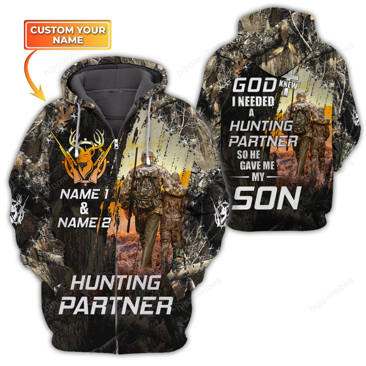 Father & Son Hunting Partner 3D All Over Printed Custom Zip Hoodie