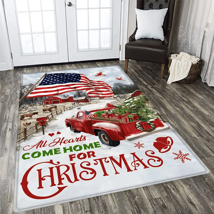 Red Truck American Rug All Hearts Come Home For Christmas
